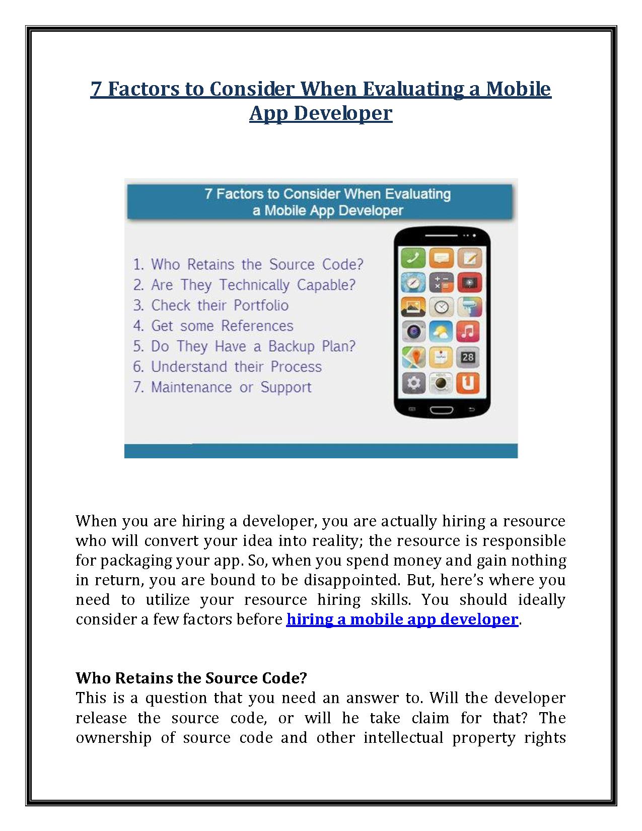 7 Factors to Consider When Evaluating a Mobile App Developer PowerPoint ...