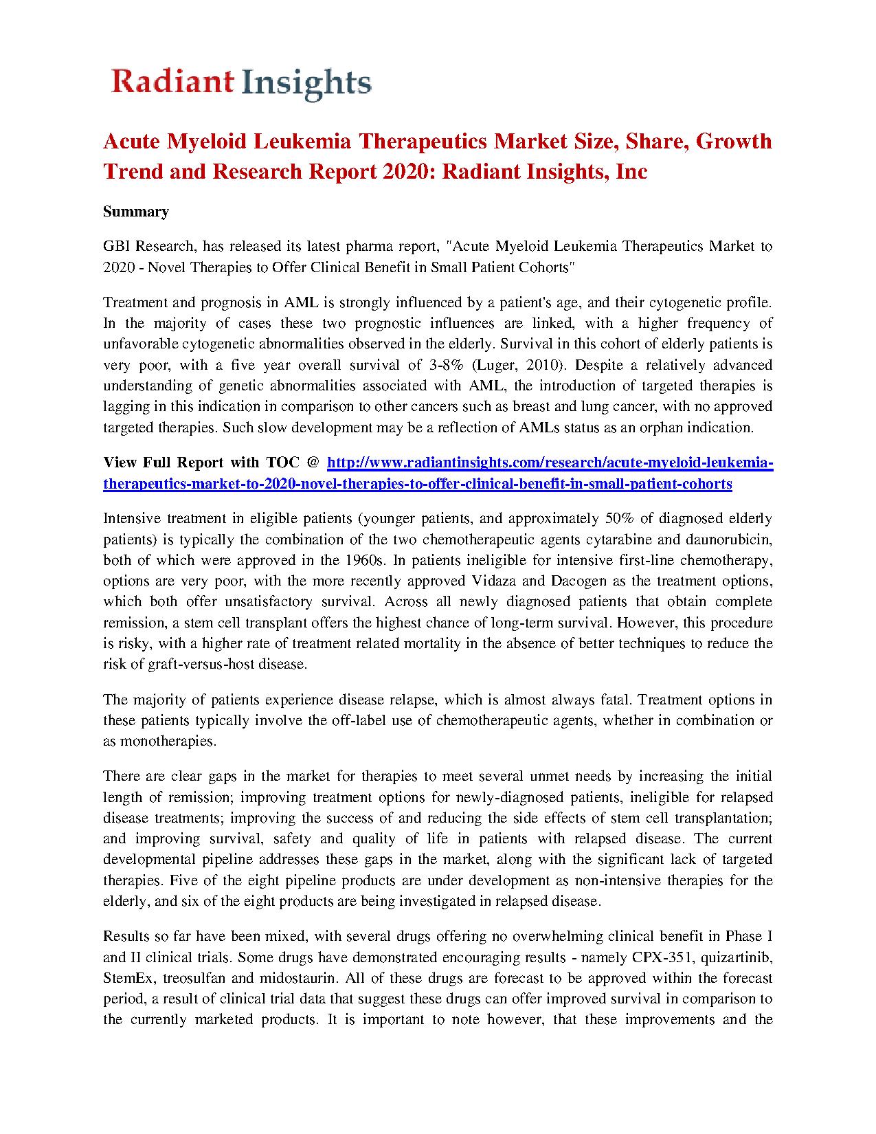 Acute Myeloid Leukemia Therapeutics Market Size, Share, Growth Trend ...