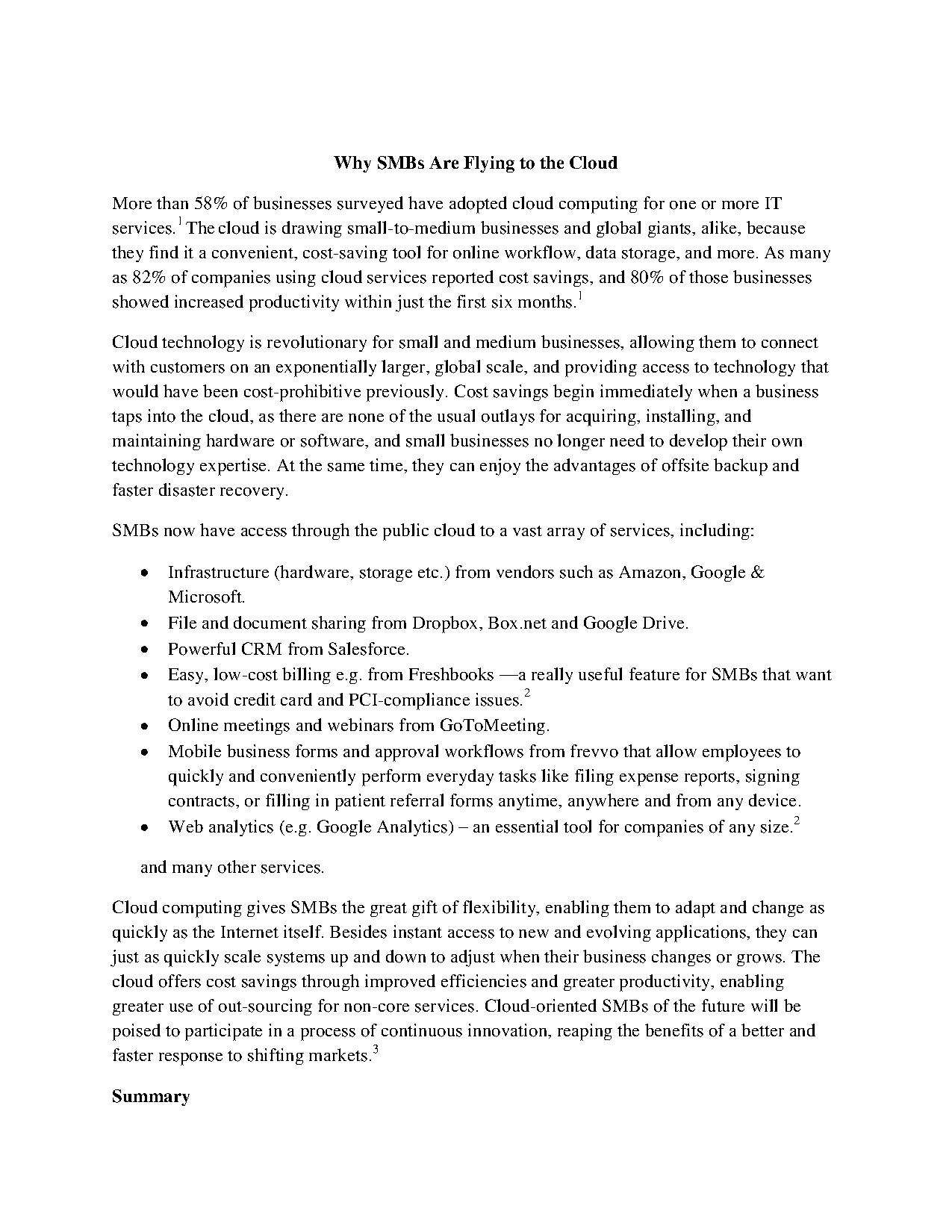 Why SMBs Are Flying to the Cloud PowerPoint Presentation PPT